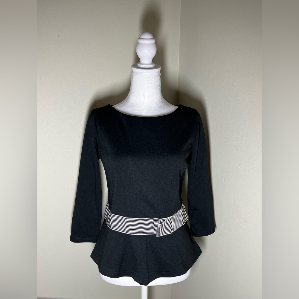 Ann Taylor Petite Black 3/4 Sleeve Side Zipper Top